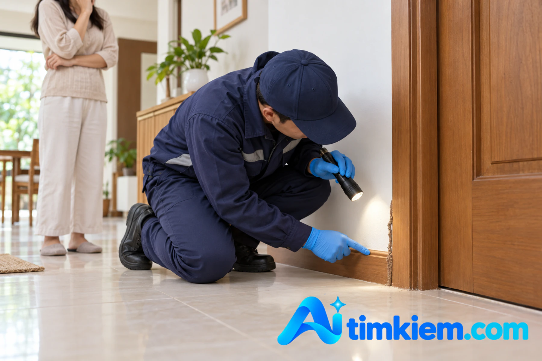 Kỹ thuật vi&ecirc;n khảo s&aacute;t đường đất v&agrave; dấu hiệu mối tại ch&acirc;n tường