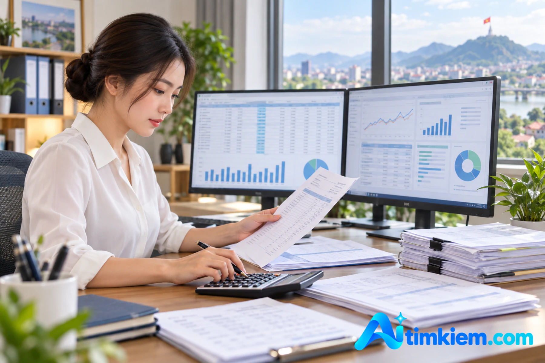 Người phụ tr&aacute;ch đối chiếu h&oacute;a đơn, sao k&ecirc; v&agrave; sổ kế to&aacute;n tr&ecirc;n dữ liệu minh họa