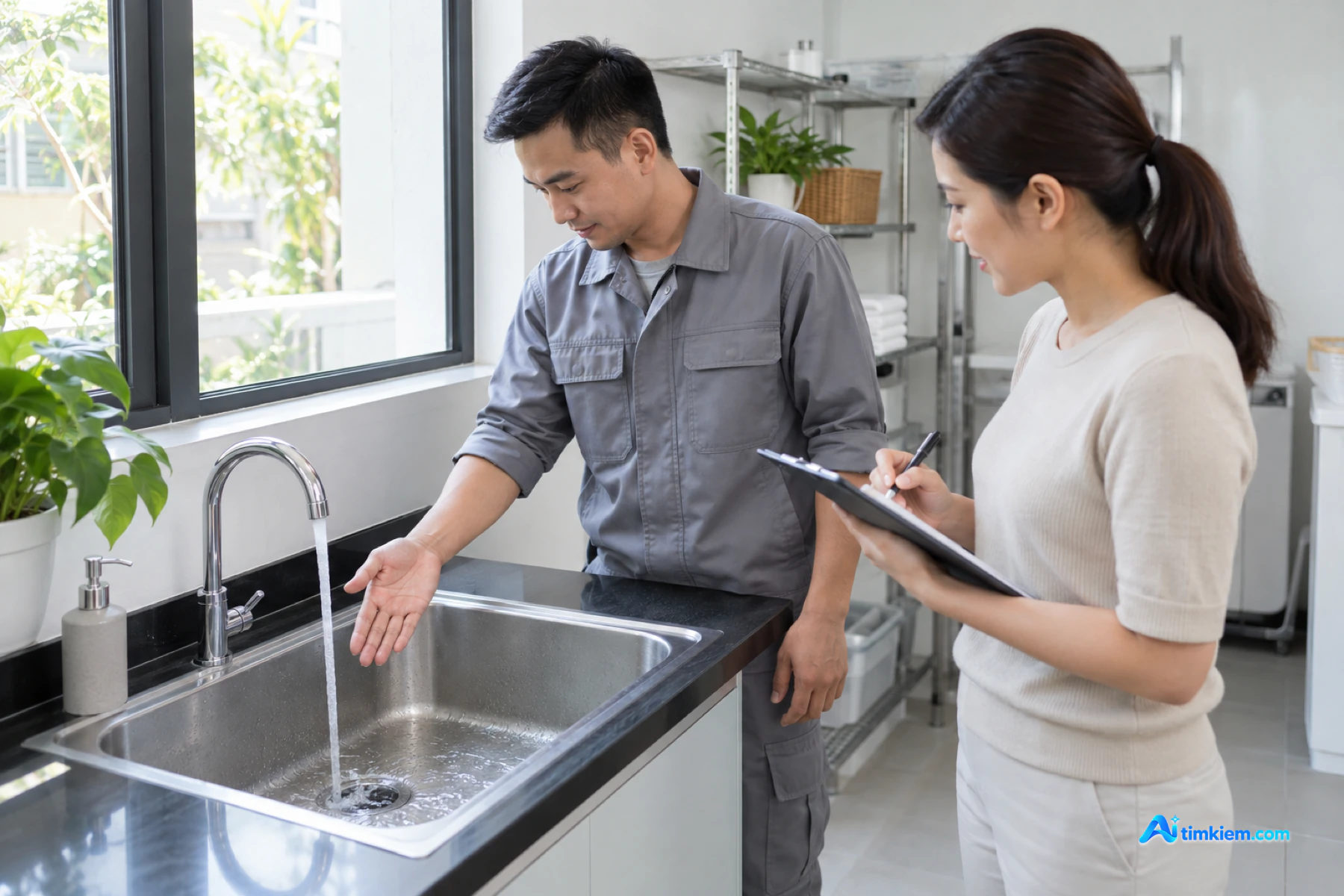 Kh&aacute;ch h&agrave;ng kiểm tra d&ograve;ng chảy v&agrave; bi&ecirc;n bản nghiệm thu sau th&ocirc;ng tắc cống