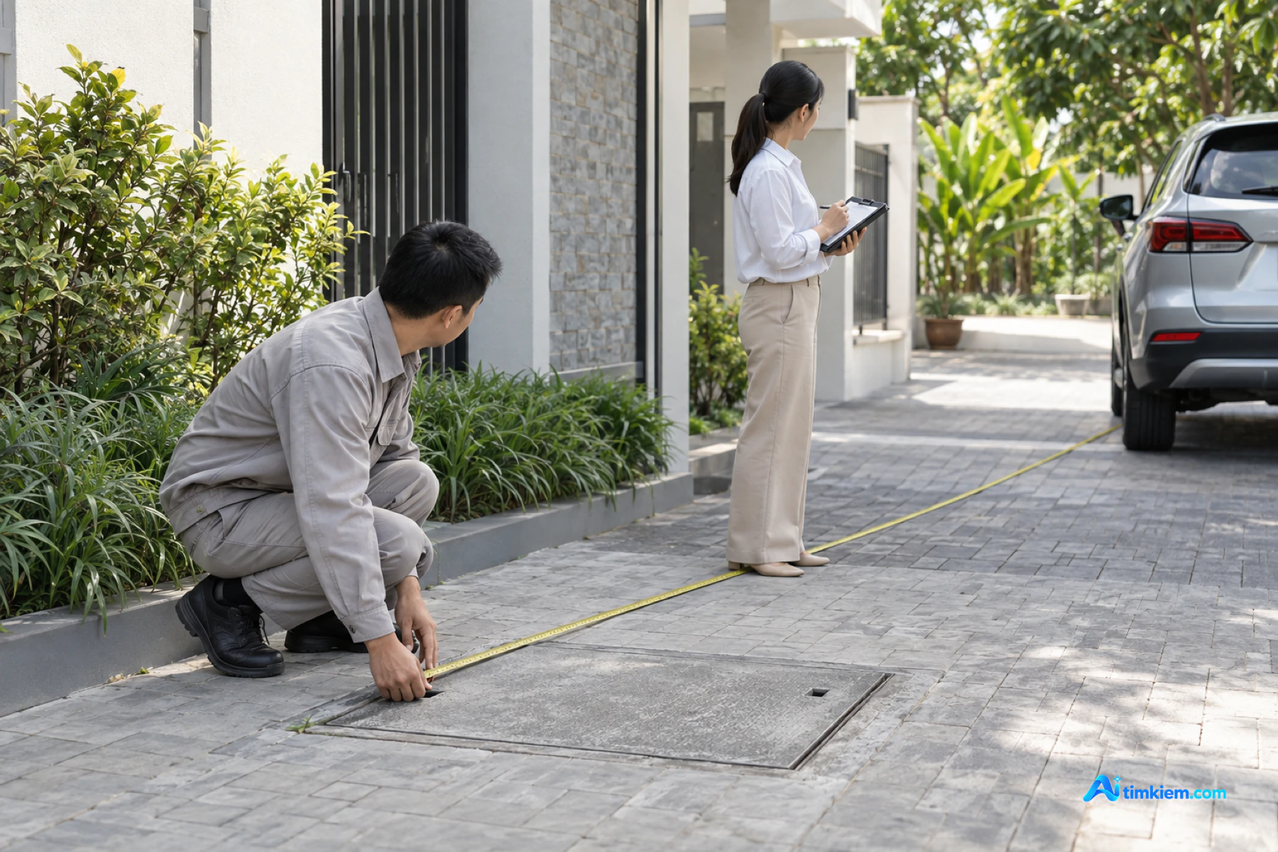 Khảo s&aacute;t vị tr&iacute; bể v&agrave; lối xe trước khi h&uacute;t bể phốt tại Nghệ An