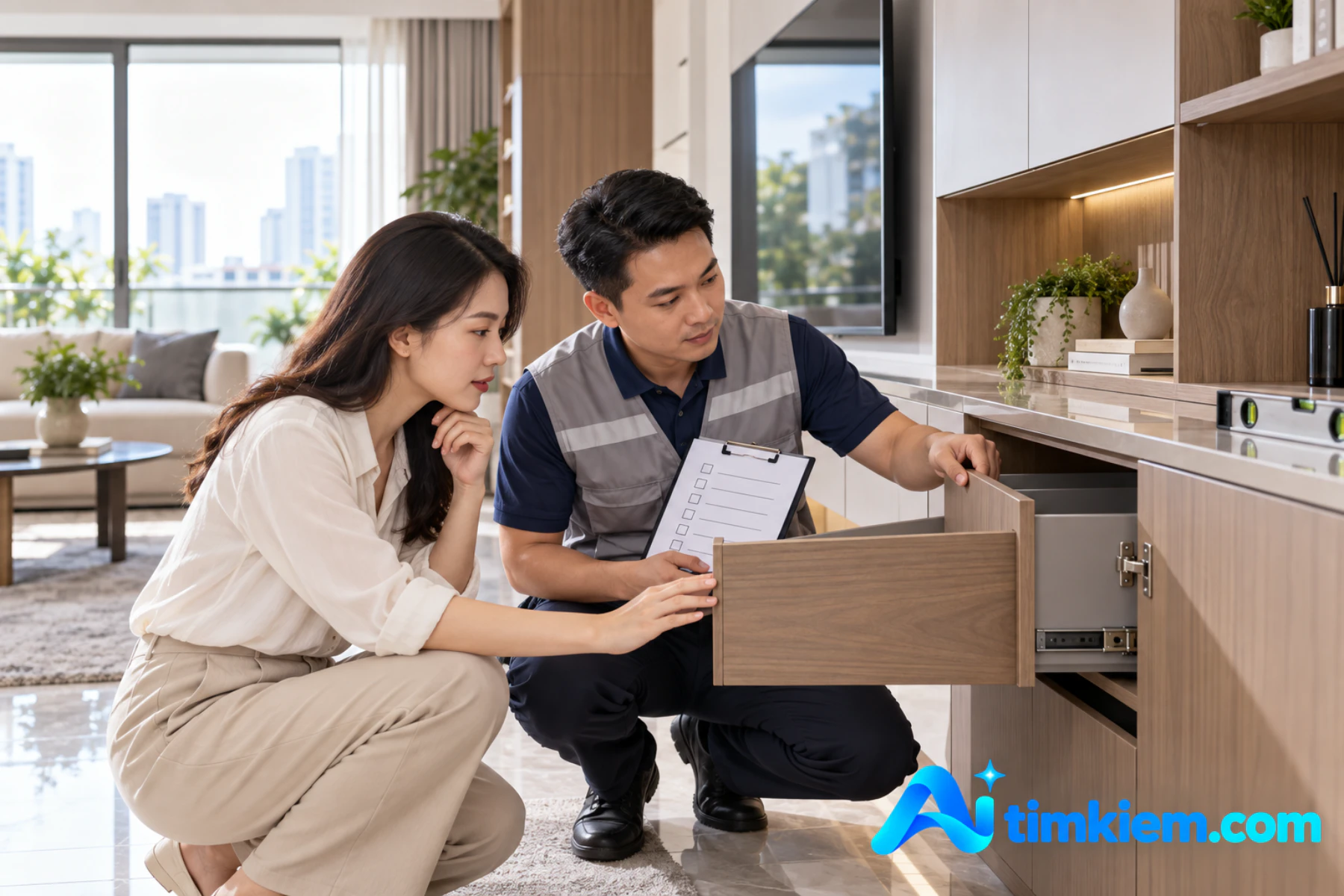 Chủ c&ocirc;ng tr&igrave;nh nghiệm thu lắp đặt nội thất theo bản vẽ v&agrave; mẫu đ&atilde; duyệt